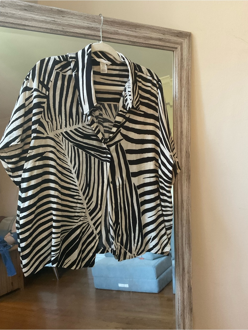 H&M Black and Cream Zebra-Print Button-Down Top